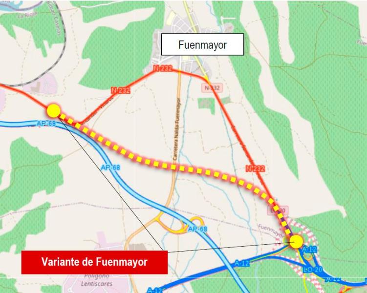 Licitada la redacción del proyecto de trazado y construcción de la variante de Fuenmayor en la carretera N-232