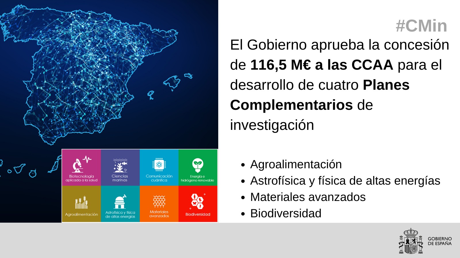 El Gobierno destina más de 6 millones de euros a la <br/>Comunidad de Madrid para el desarrollo de Planes <br/>Complementarios de investigación